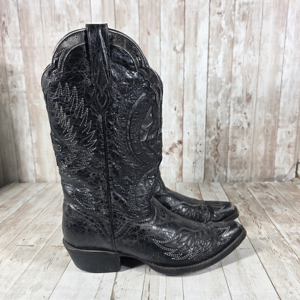 JB Dillon Womens Black Genuine Goat Leather Cross Embroidered Western Boots 8 B